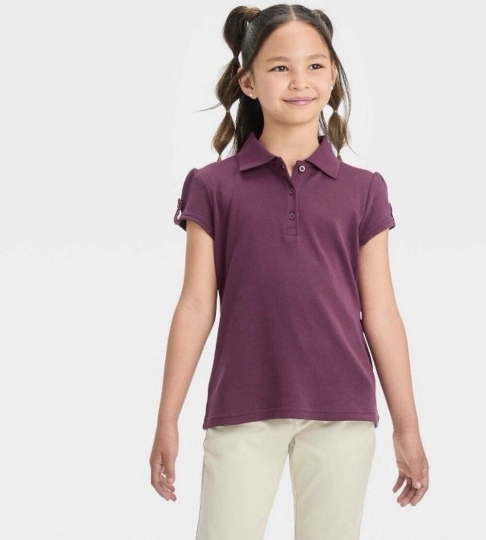 Cat & Jack Short Sleeve Polo Uniform Shirt - Burgundy Girls S 6/7 NWT